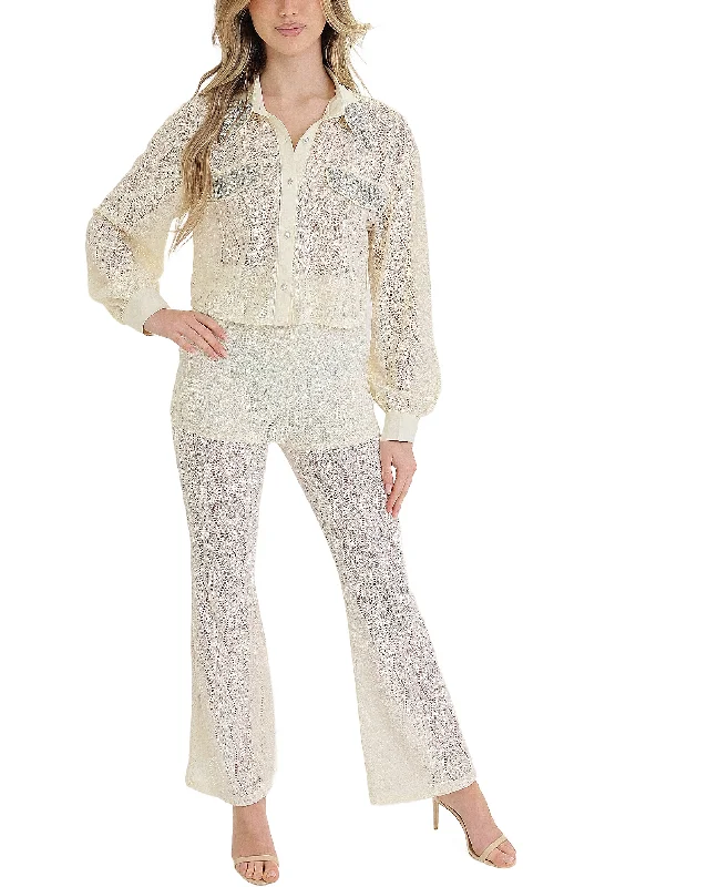 Women's High-Fashion Apparel Crochet Lace Top w/ Pant Set- 2 Pc Set