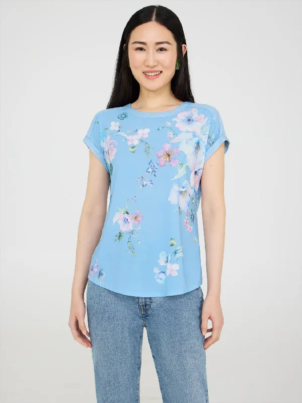 Vibrant Styles Floral Print Top With Metallic Trim