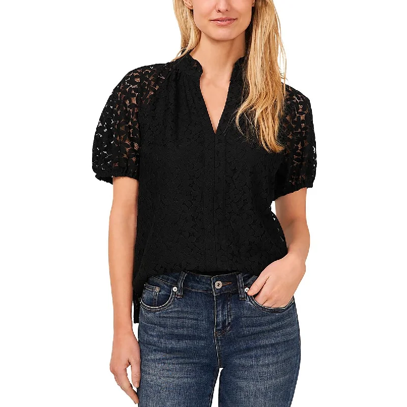 Women's Cozy Outfit For Lounging Womens Lace Split Neck Pullover Top