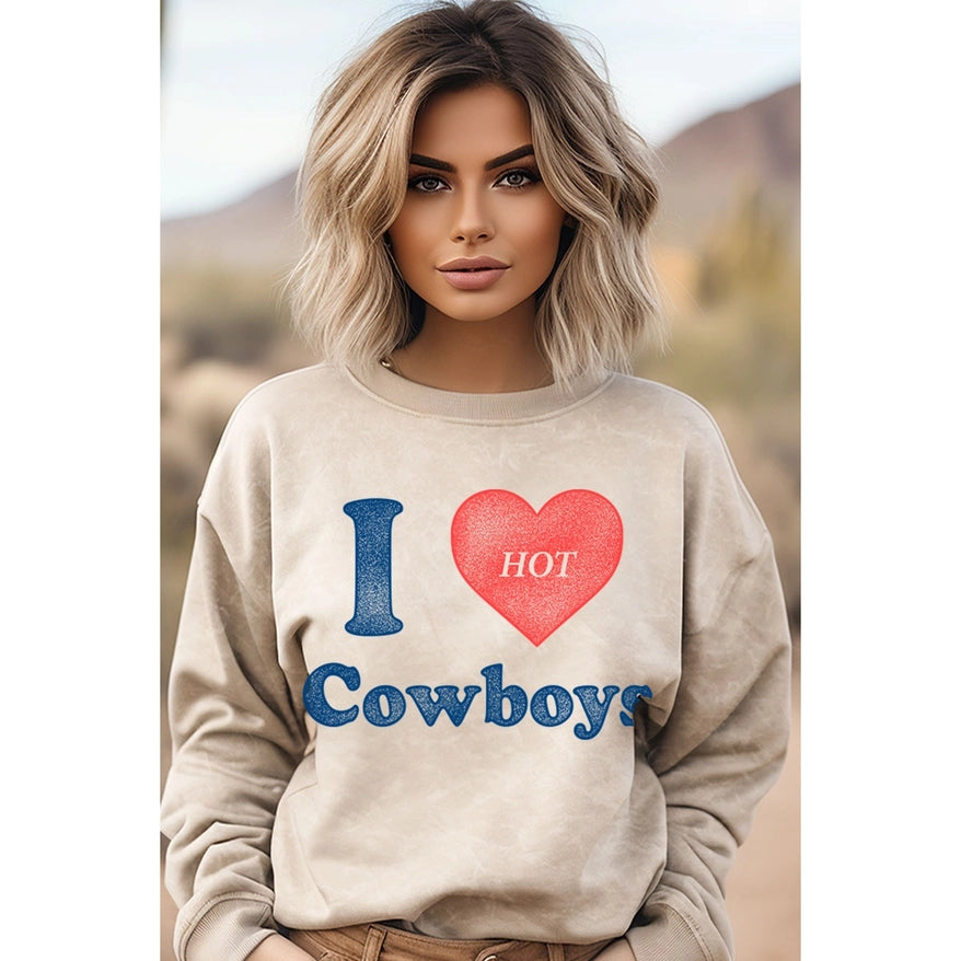 Women's Work Outfit For The Office Women's "I ❤️ Hot Cowboys" Graphic Sweatshirt in Oatmeal