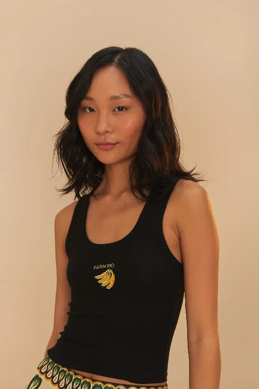 Early Bird Offer Black Embroidered Tank Top