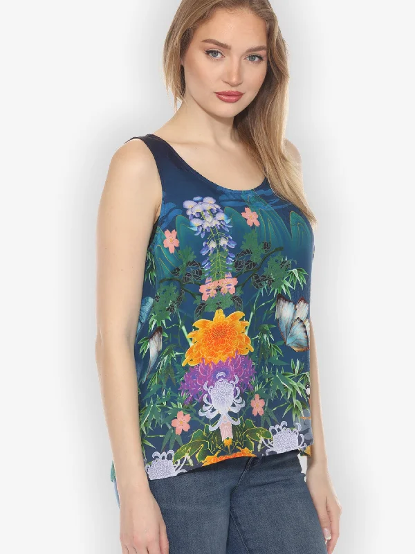 High-End Women's Apparel Chrysanthemum Gold Dream Silk Tank Top