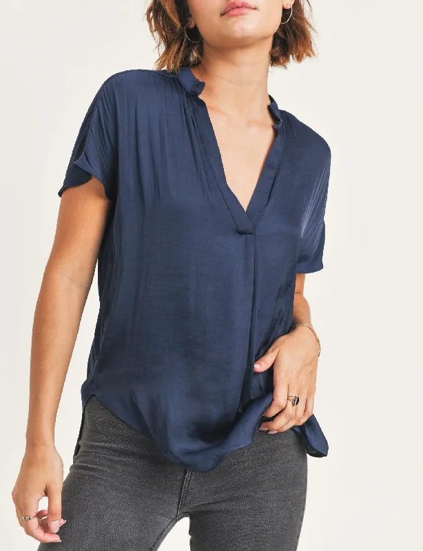 Flash Discount Esme V Neck Blouse, Navy