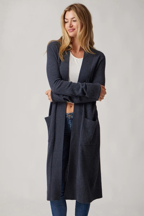 Women's Luxury Apparel Long Duster Cashmere Cardigan - Carbon