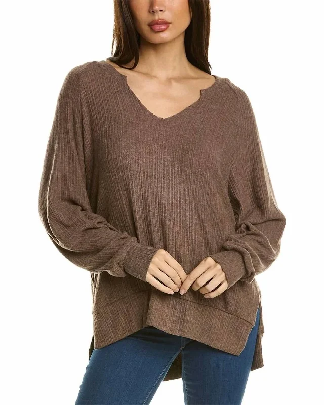 Women's Contemporary Apparel Isabel Cozy Rib Notch Neck Relaxed Tunic In Rich Mocha