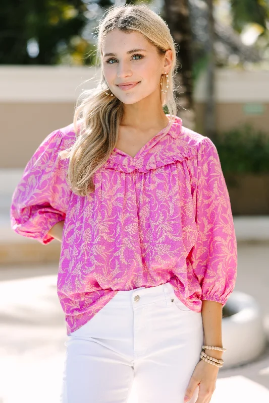 Fashionable Tops for Women Time To Go Pink Floral Blouse