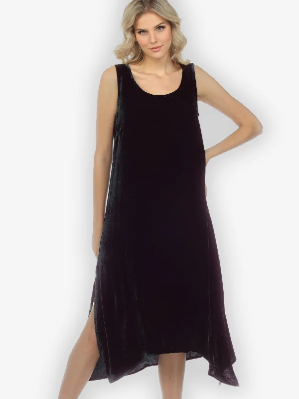 Casual Fashion Trends for Women Black Velvet Silk Tank Dress