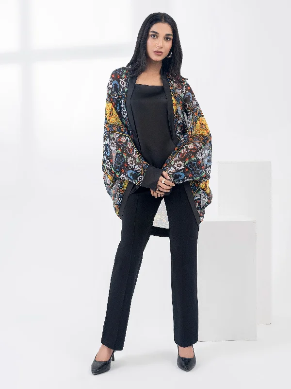 Relaxed Fit Women's Fashion Printed Chiffon Cardigan With Slip