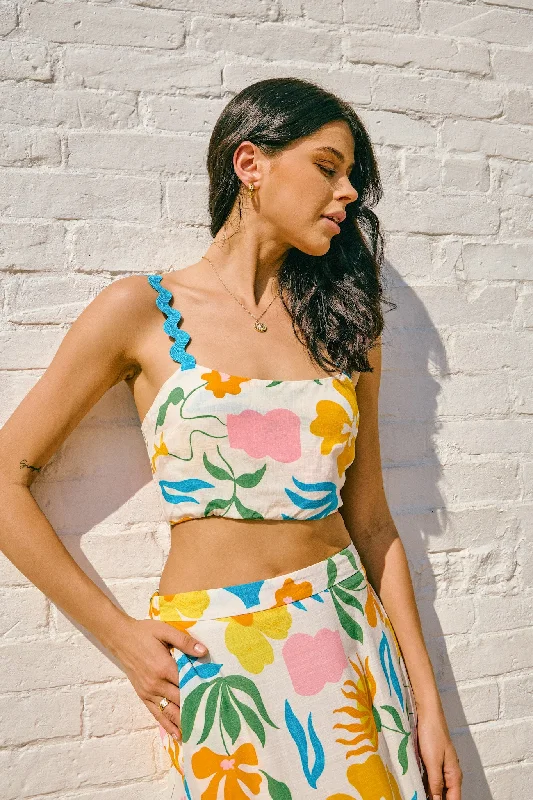 Sale Clearance Magnolia Yellow Blue Floral Ric Rac Crop Top