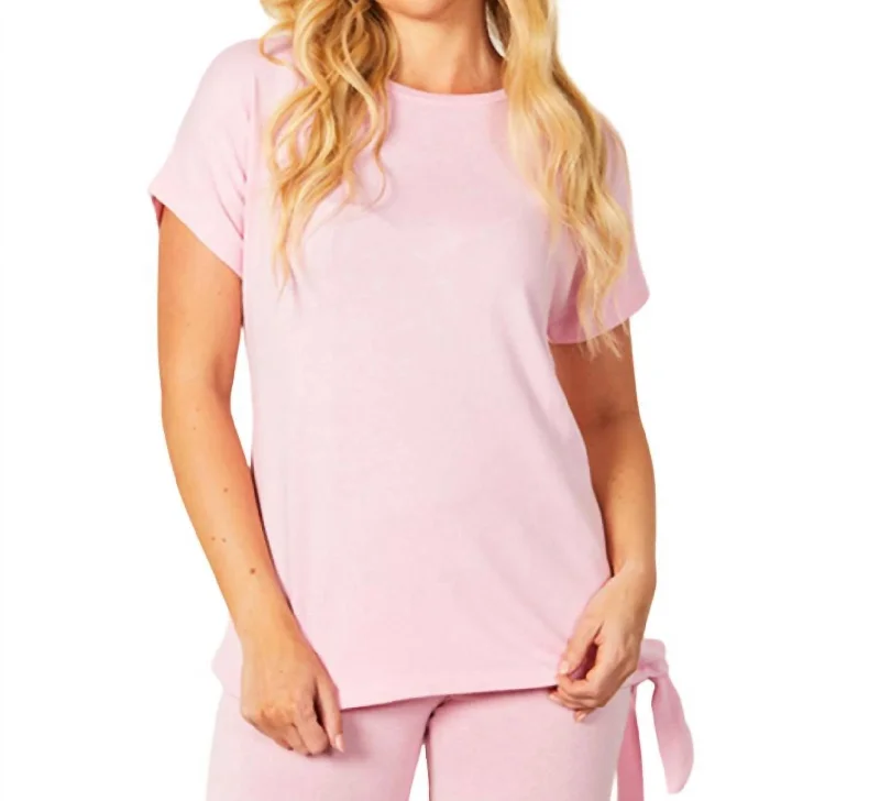 Elegant Women's Clothing Online Short Sleeve Side Tie Detail Top In Blush