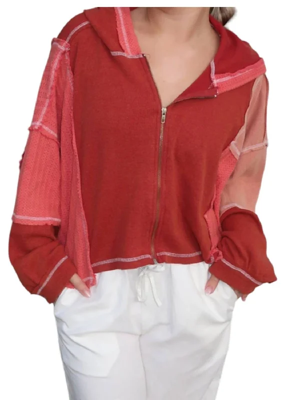 Street Style Fashion Sunset Zip Up Hoodie In Red Brick