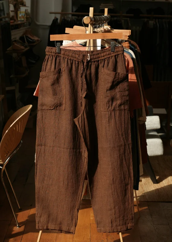 Casual Chic Chocolate Brown Cutch & Iron Hand-Dyed Hemp Easy Trousers