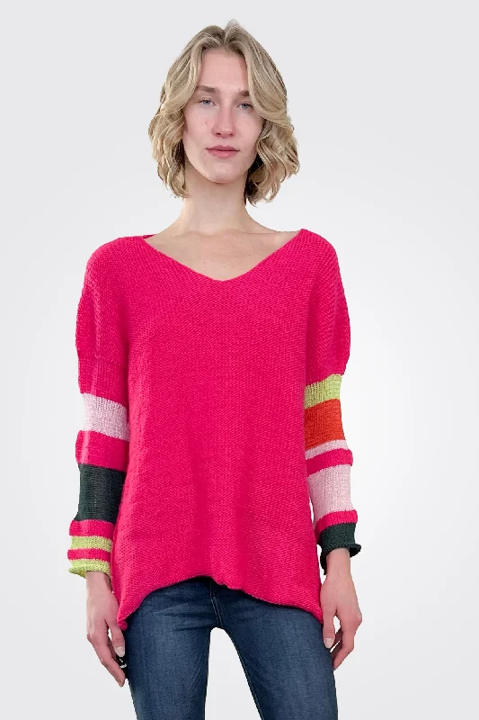 Latest Trends Vatmo V Neck Pullover - Hot Pink