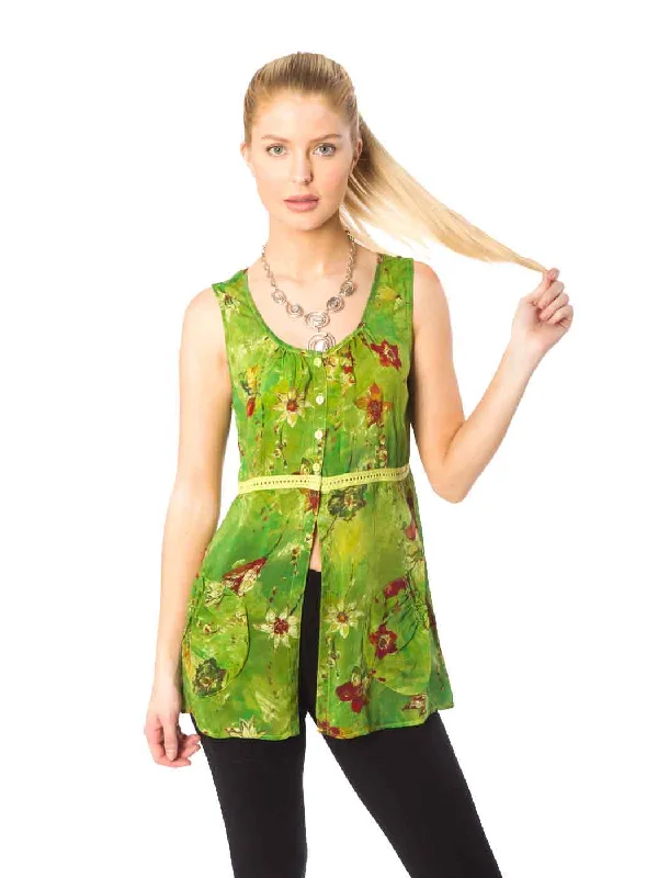 Fashion Forward Tianello Sueded Cupro Print "Lindsey" Sleeveless Tank Blouse