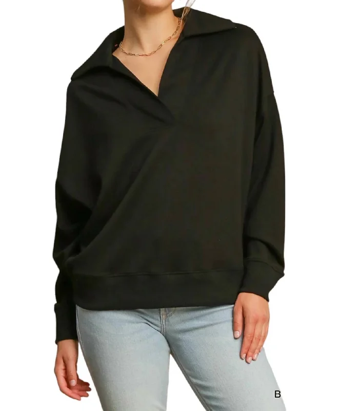 Women's Activewear Attire Neoknit V-Neck Sweatshirt In Black