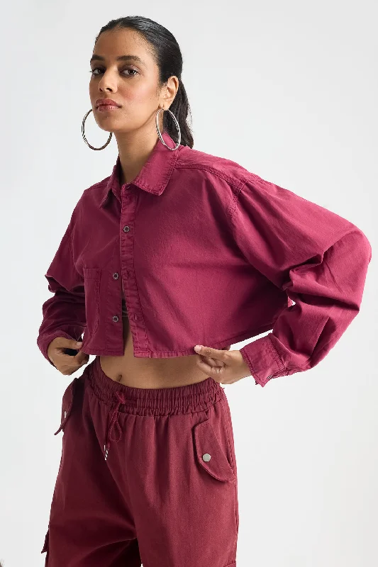 Chic And Comfortable Wine Red Long Sleeve Crop Top