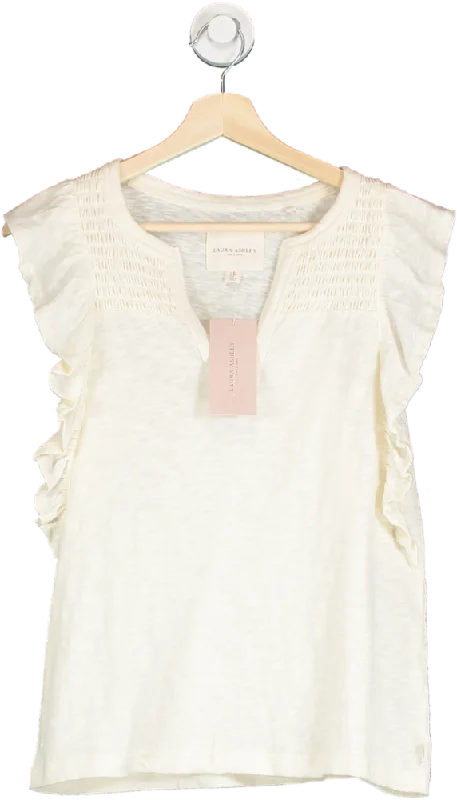 Vibrant Femme Fashion Laura Ashley Cream Ruffle Sleeve V Neck Top UK 8