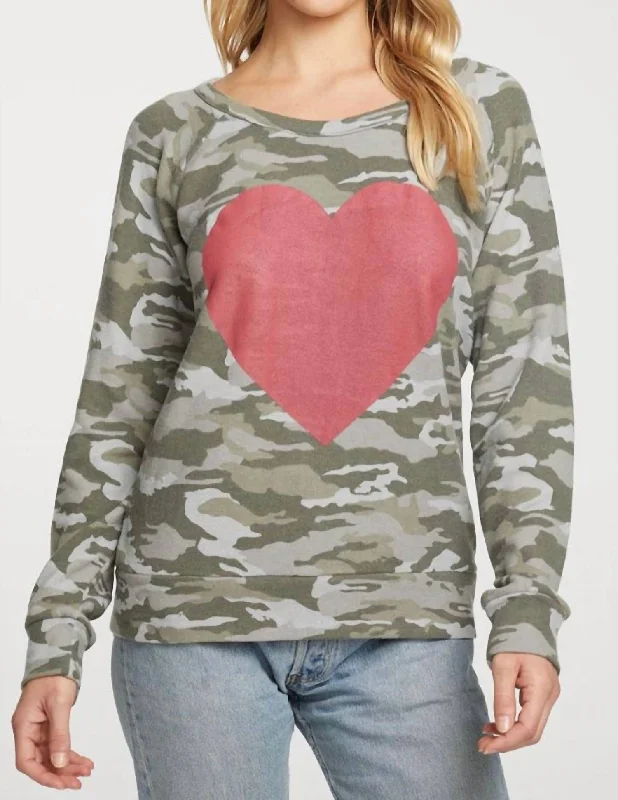 Women's Workout Garments Rpet Long Sleeve Raglan Pullover In Camo Red Heart