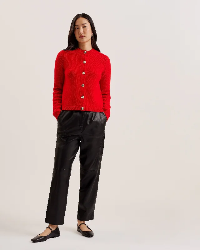 Athleisure Wear Jaycey Rose Button Crew Neck Cardigan Red