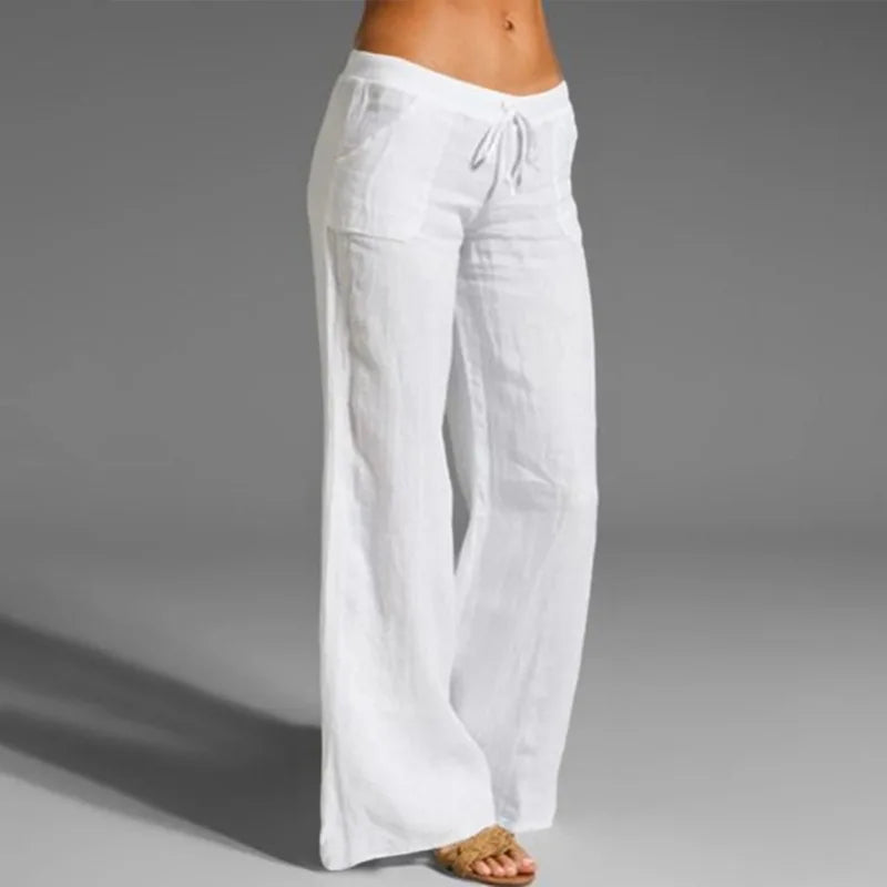 Women's Cotton Drawstring Loose Fashion Designer Linen Pants