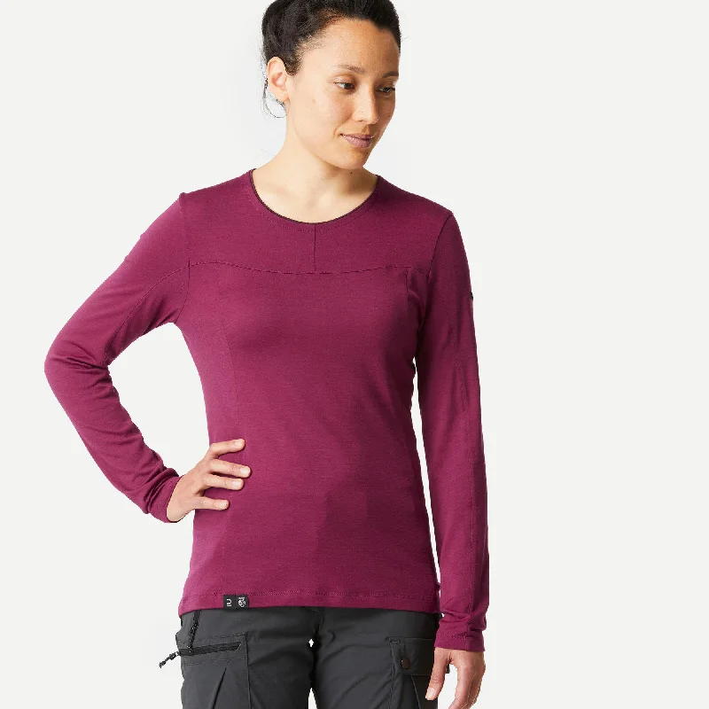 Women's Evening Apparel Forclaz Women's MT500 long sleeve merino wool t-shirt - BURGUNDY