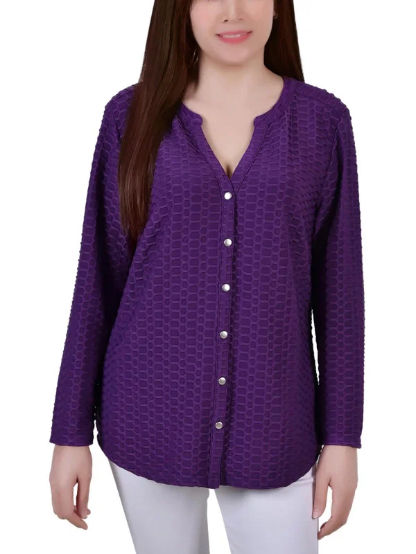 Timeless Women's Garments Petites Womens Honeycomb Button Front Tunic Top