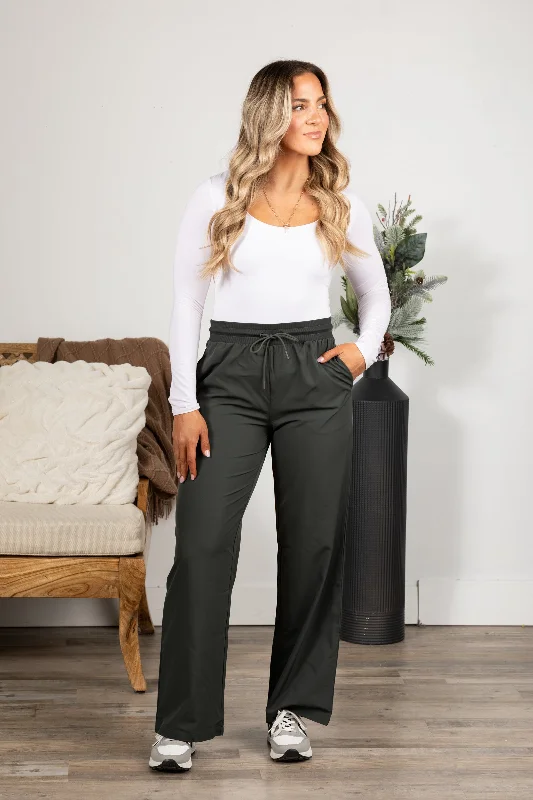 Affordable Women's Attire Charcoal Poly-Blend Wide Leg Active Pants