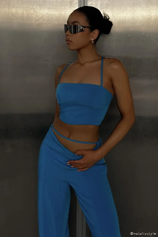 Affordable Online Boutiques Bahar Seam Line Crop Top - Azure Blue