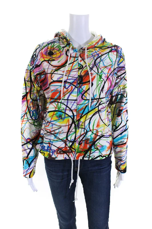 Comfortable Loungewear for Women Jeremy Scott Womens Multicolor Graffiti Print Full Zip Long Sleeve Hoodie