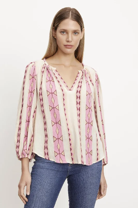 Women's High Street Fashion NANNI JACQUARD V-NECK BLOUSE