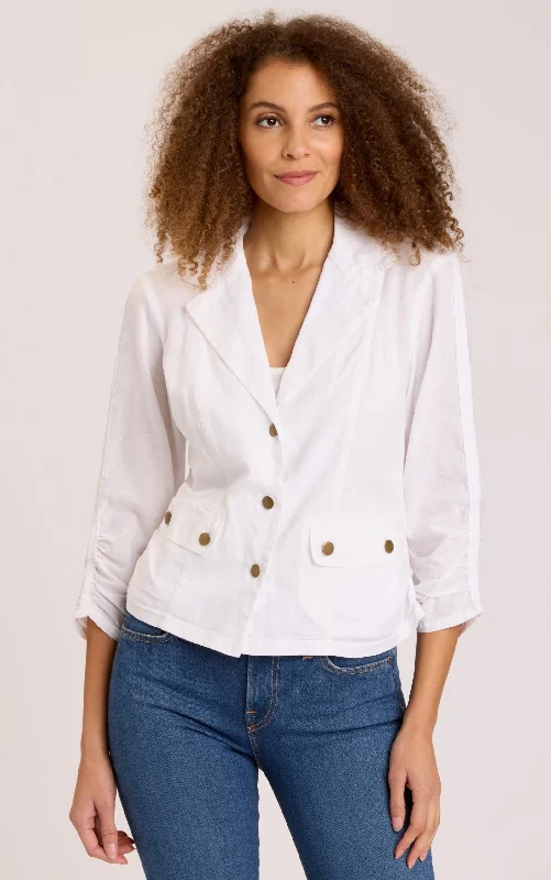 Women's Office Outfit Linen Folksy Jacket - White