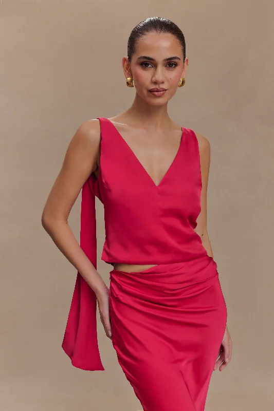 Online Boutiques Nicola Satin Tie Sleeveless Top - Pink Cherry