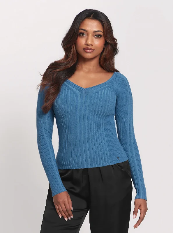 Affordable Fashion for Women Blue Allie Long Sleeve Knit Top