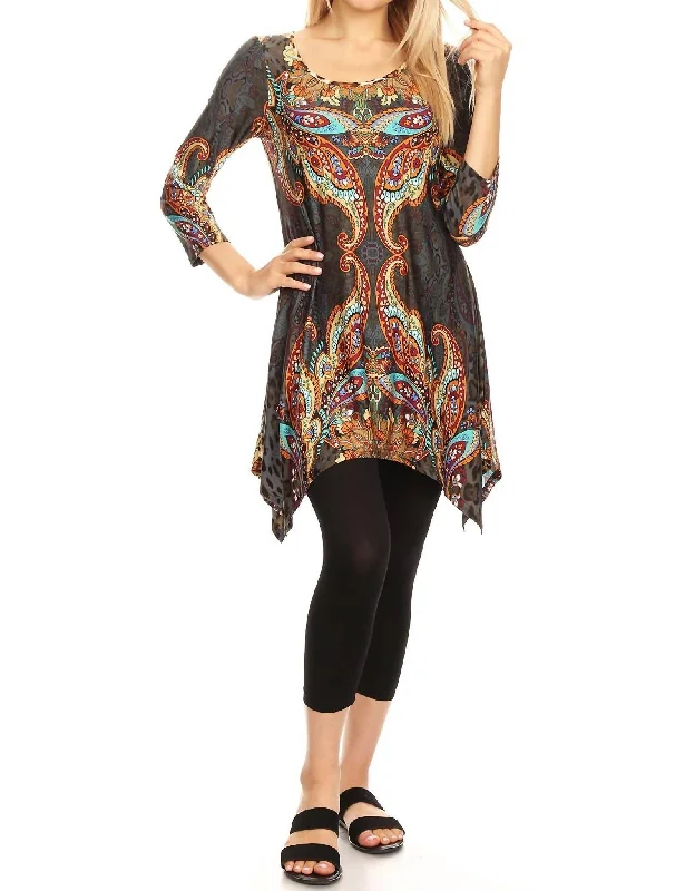 Vintage-Inspired Garments Marlene Tunic Top In Brown Multi