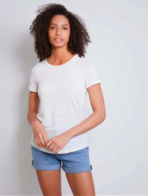 Relaxed Style Rolled Sleeve Linen T-shirt | Pink