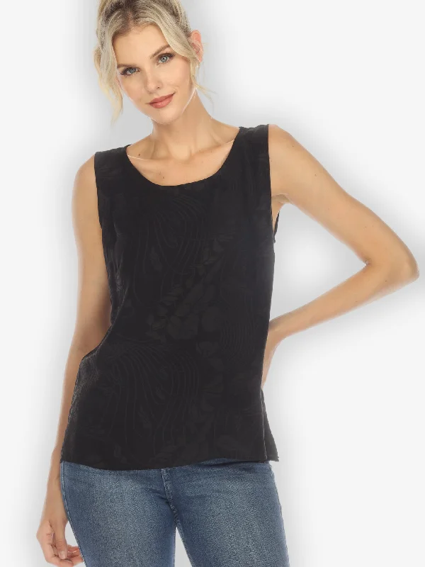 Chic Women's Outfit Ideas Solid Black Silk Blend Tank Top