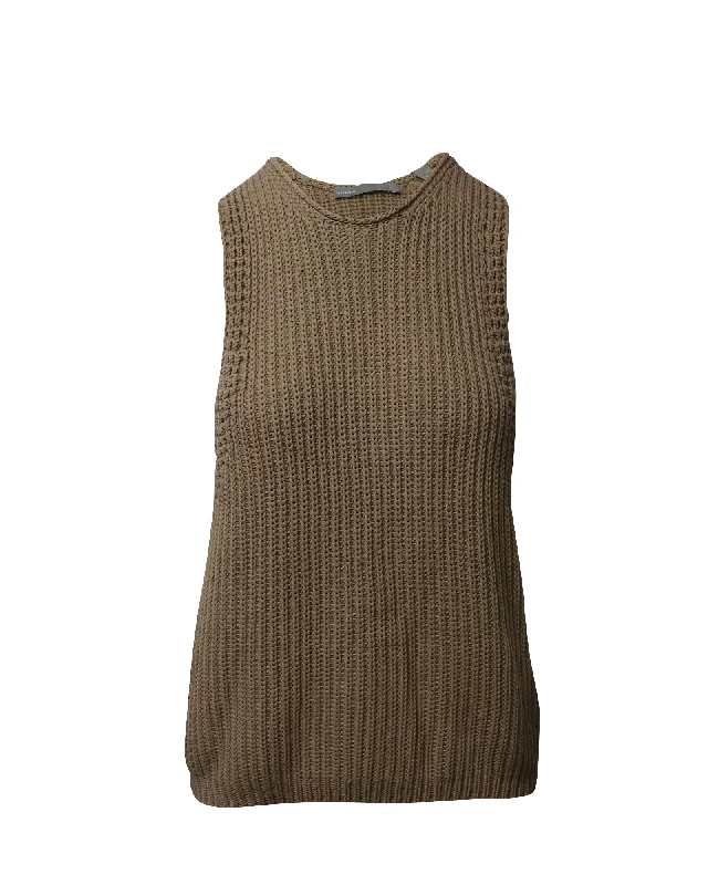 Modern Women's Fashion with Vintage Touches Vince Waffle Stitch Knit Top in Beige Cotton