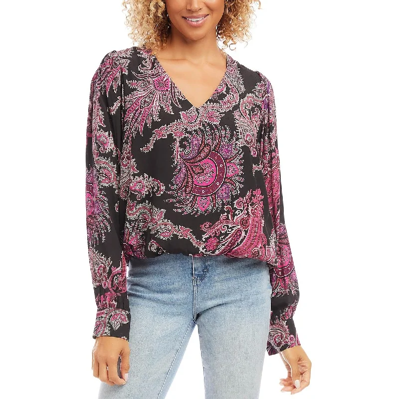 Women's Seasonal Apparel Womens V-Neck Long Sleeves Pullover Top