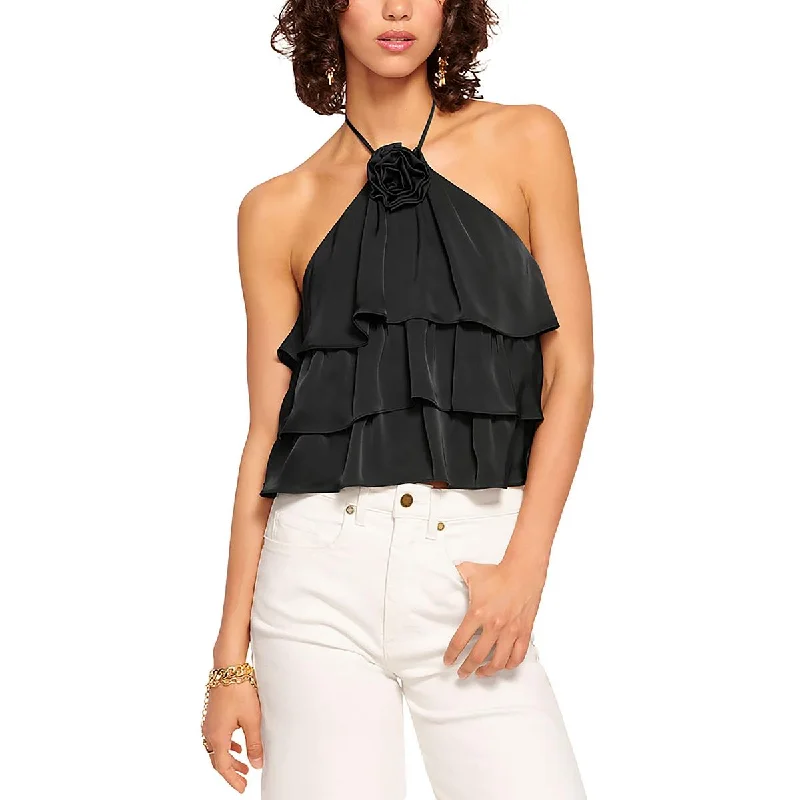 Women's Date Night Outfit Womens Halter Ruffled Pullover Top