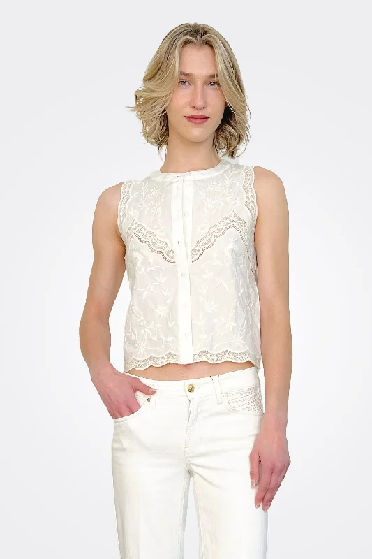 Women's Clothing Stores Lace Sleeveless Top - White