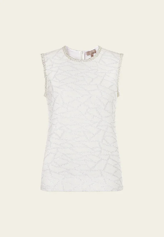 Clothes For Sale White Metallic Knit Sleeveless Top