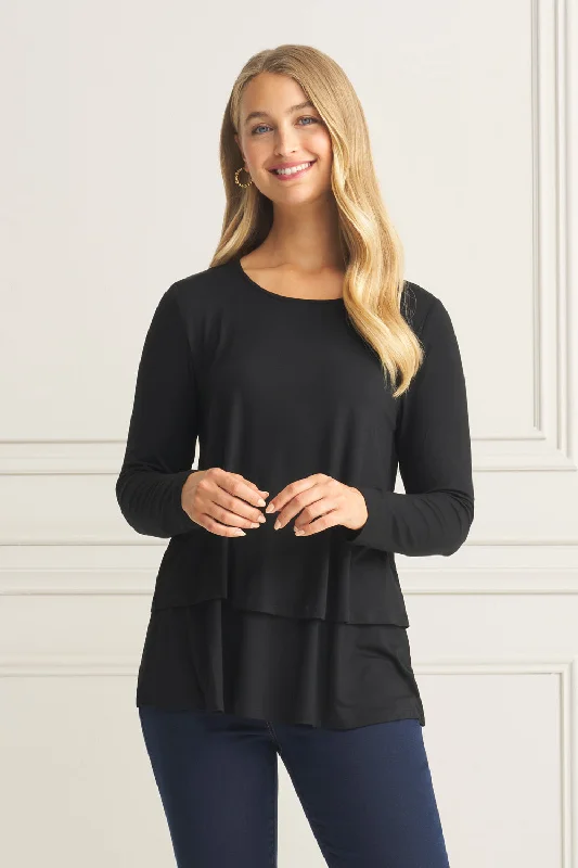 Latest Fashion for Women Long Sleeve Layered Tee - Black