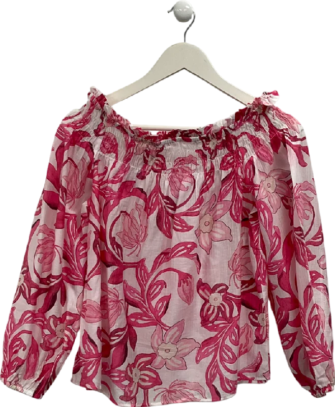 Women's Trendy Activewear Apparel H&M Pink Off The Shoulder Floral Print Top UK S