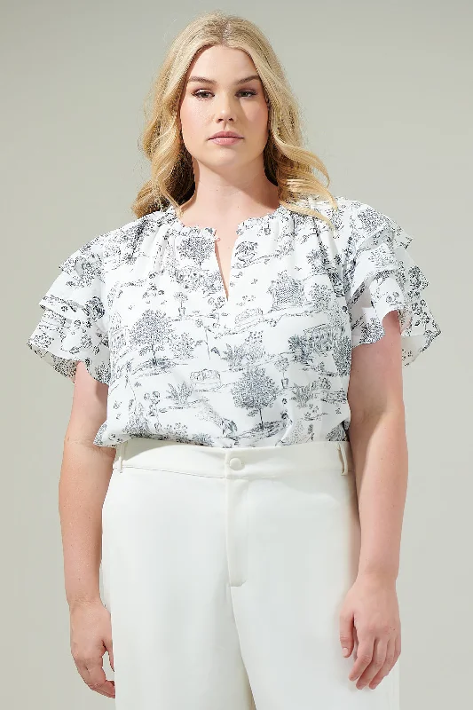 Women Apparel Renzo Toile Ruffle Blouse Curve