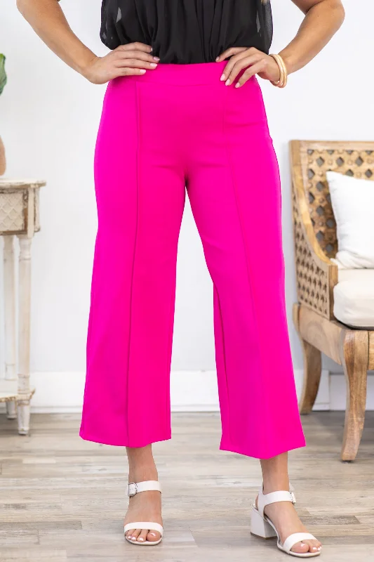 Women's Plus-Size Outfit Hot Pink Wide Leg Cropped Pants With Seam