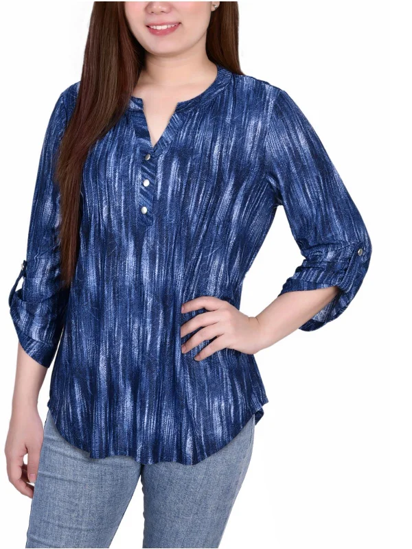 Women's Chic Outerwear Attire Petites Womens Button Pullover Top