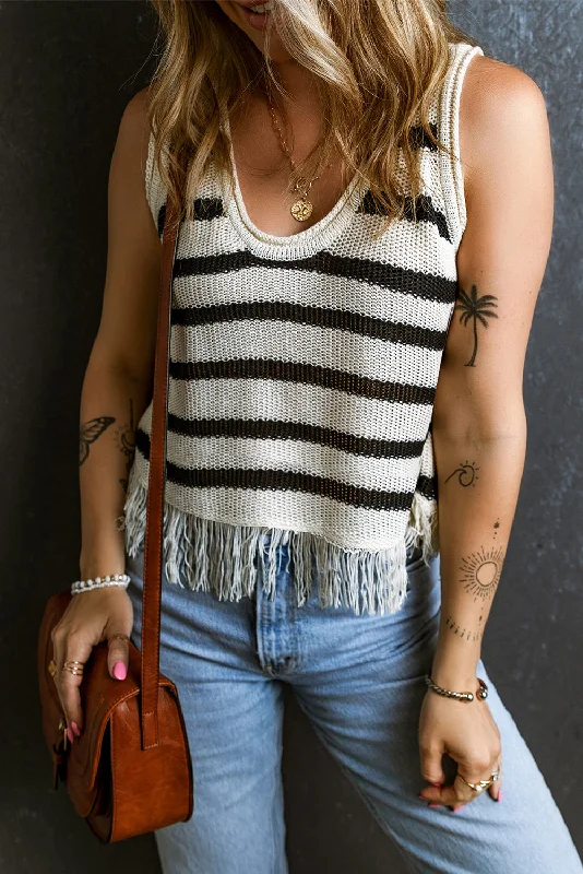 Sale On Sale Stripe Loose Knit Fringe Tank Top