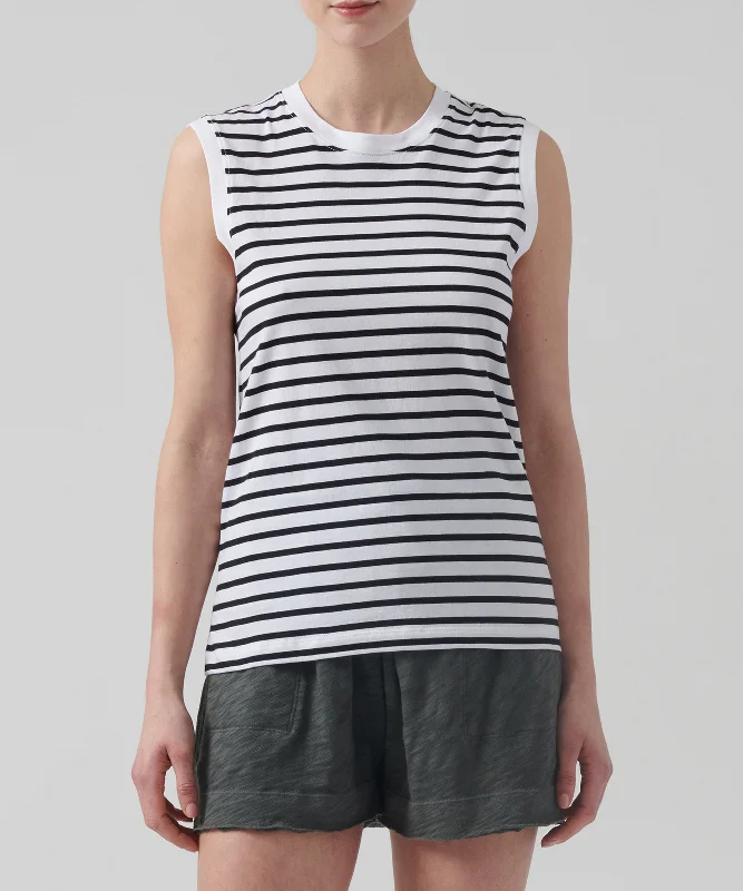 High Street Women's Fashion for Trendy Shoppers Classic Jersey Sleeveless Boy Tee - Black/ White Stripe