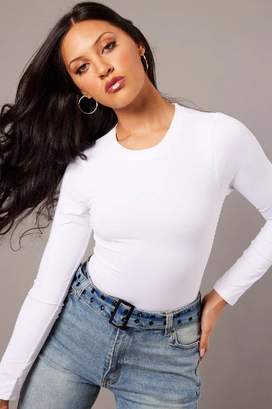 Flash Sales Today White Supersoft Bodysuit Long Sleeve