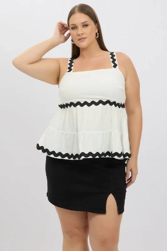 Trendy Casual Outfits White Smock Top Sleeveless Ric Rac